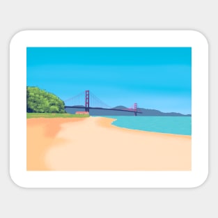 SF Golden Gate Bridge Scenery - Relaxing Beach Scene San Francisco Sticker